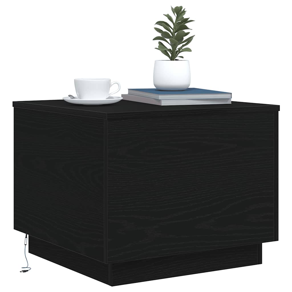 Tavolino da Salotto con Luci LED Rovere Nero 50x50x40 cm
