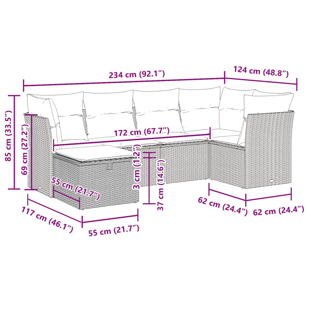Set Divano da Giardino 6 pz con Cuscini Marrone in Polyrattan | homemem39
