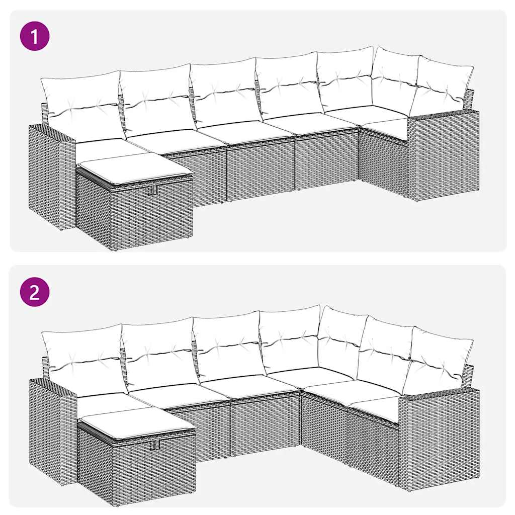 Set Divani da Giardino con Cuscini 7pz Nero Polyrattan | homemem39