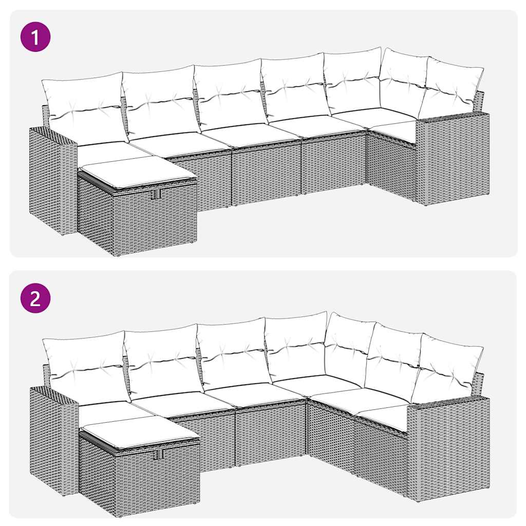 Set Divani da Giardino 7 pz con Cuscini Grigio in Polyrattan | homemem39