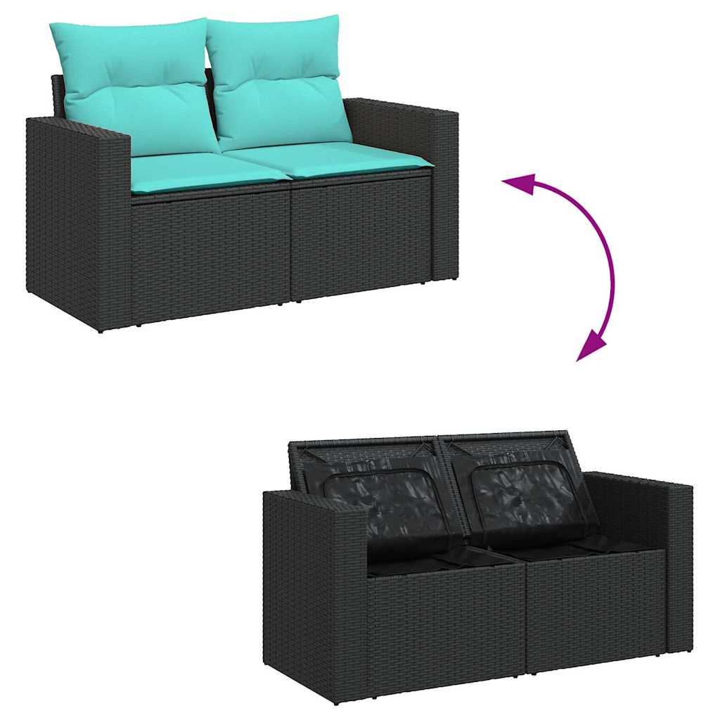 Set Divani da Giardino 9 pz con Cuscini Nero in Polyrattan
