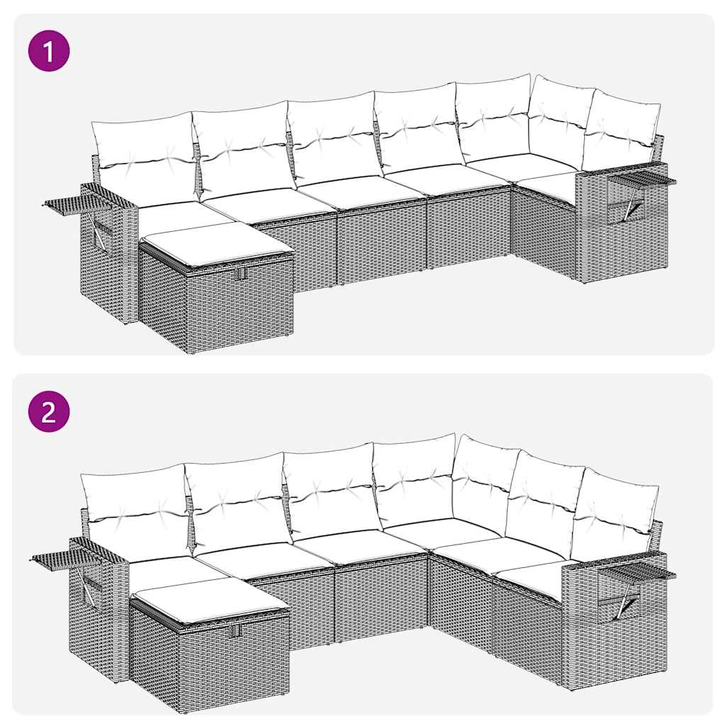 Set Divani da Giardino 7 pz con Cuscini Marrone in Polyrattan | homemem39