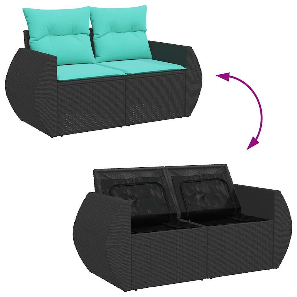 Set Divani da Giardino con Cuscini 8 pz Nero in Polyrattan