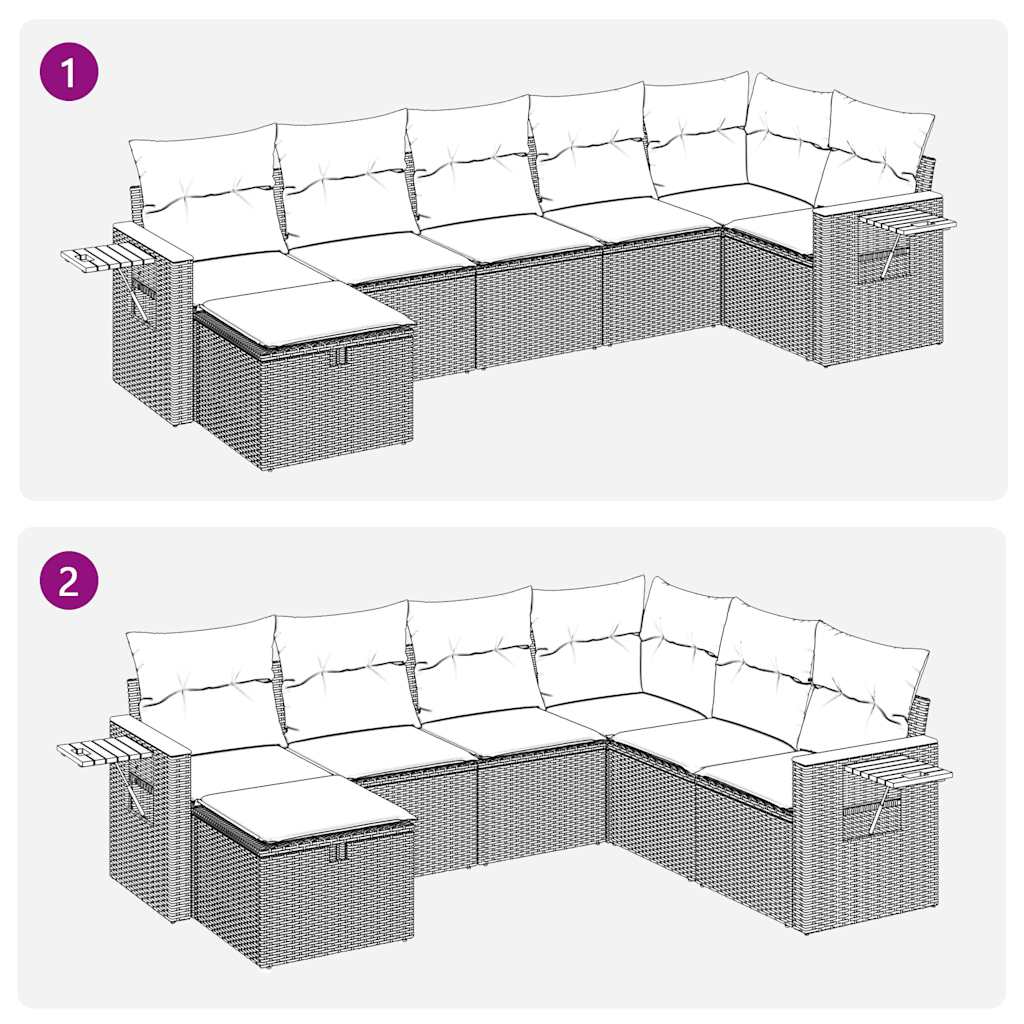 Set Divani da Giardino 7 pz con Cuscini Grigio in Polyrattan | homemem39