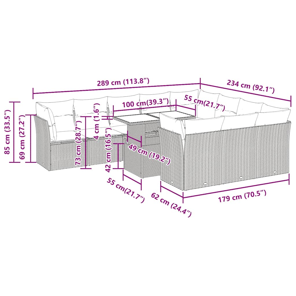 Set Divani Giardino 11 pz con Cuscini Polyrattan Acacia Grigio | homemem39
