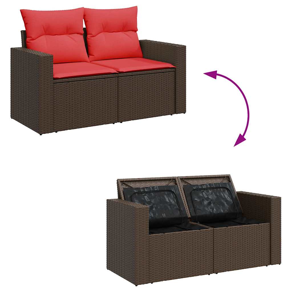 Set Divano Giardino 6 pz con Cuscini Marrone Polyrattan Acacia