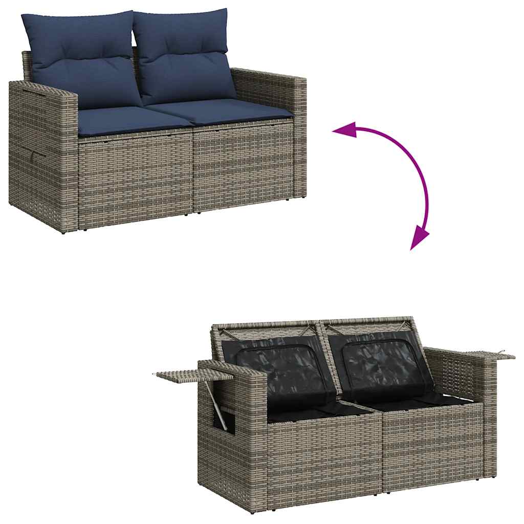 Set Divani da Giardino 9 pz con Cuscini Grigio Polyrattan Acacia