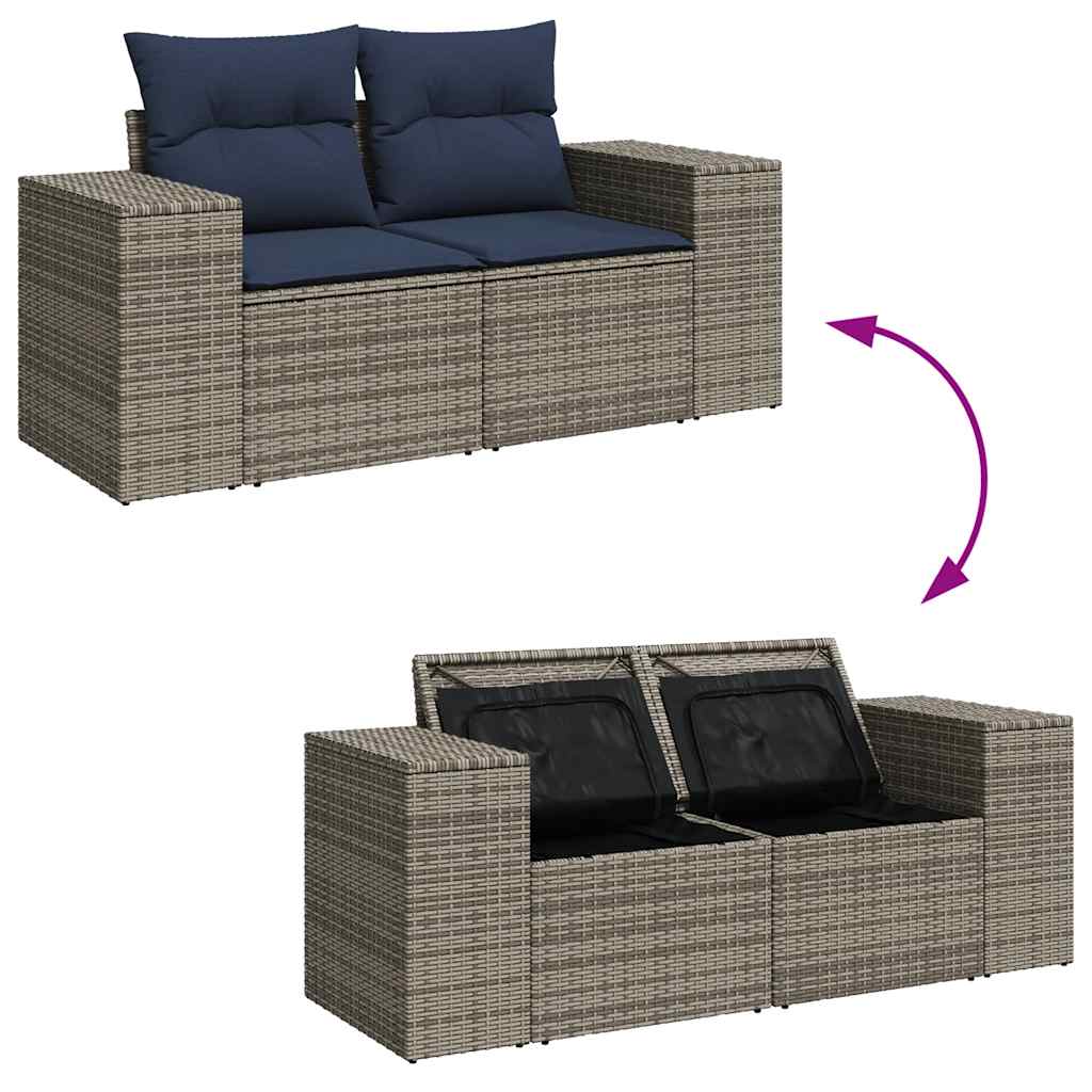 Set Divani Giardino 9 pz con Cuscini Polyrattan Grigio Acacia