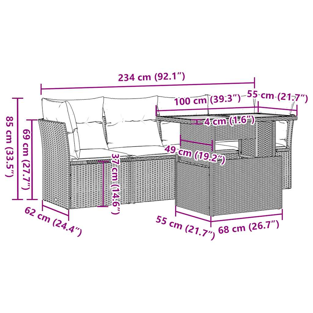 Set Divani da Giardino 5 pz con Cuscini in Polyrattan Nero | homemem39