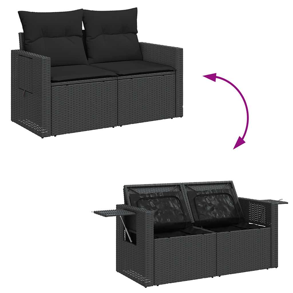 Set Divani da Giardino 10pz con Cuscini in Polyrattan Nero