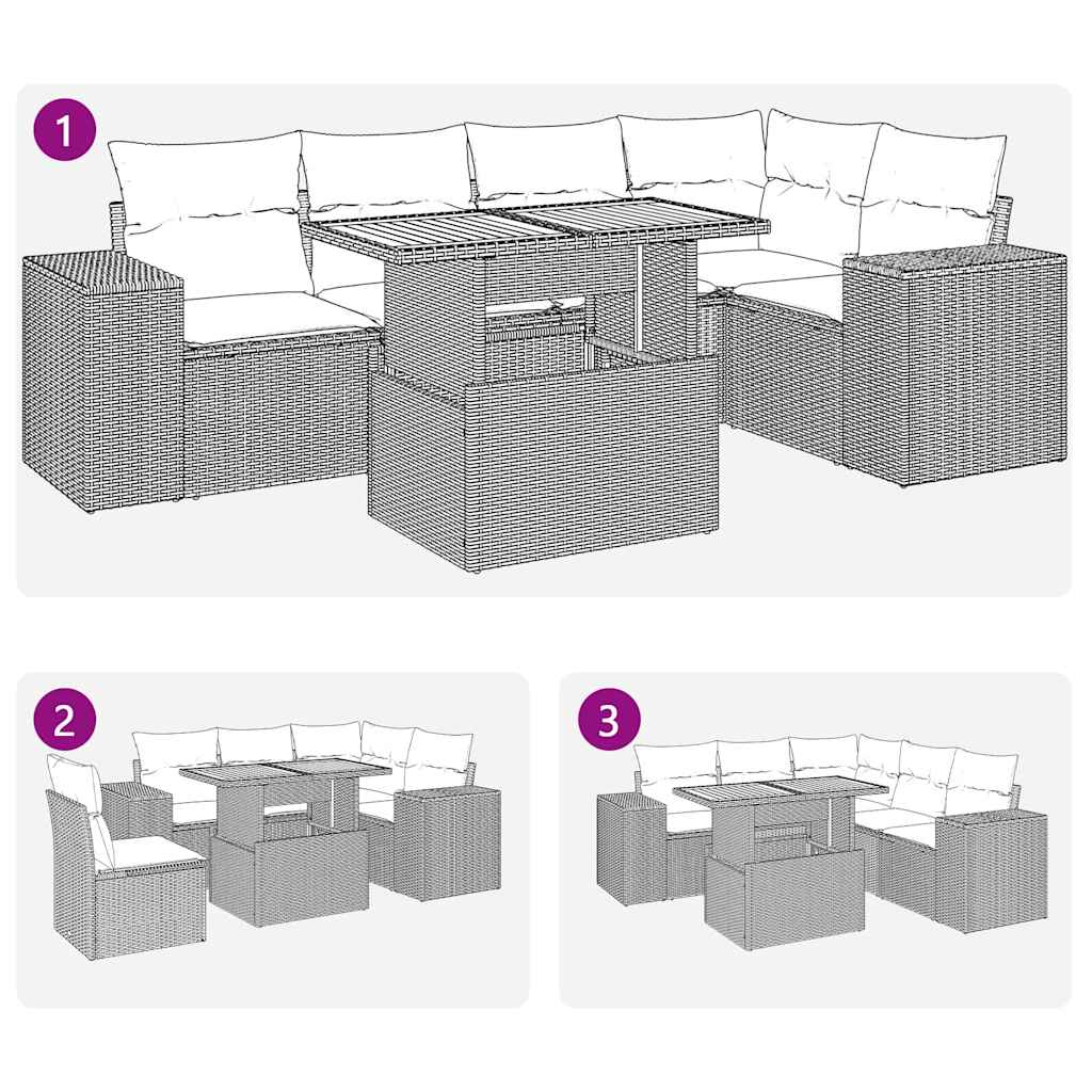 Set Divano da Giardino 6 pz con Cuscini Grigio in Polyrattan