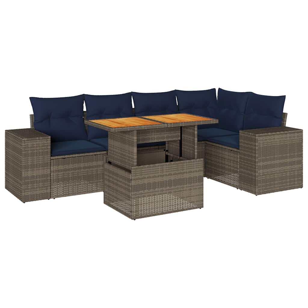 Set Divano da Giardino 6 pz con Cuscini Grigio in Polyrattan