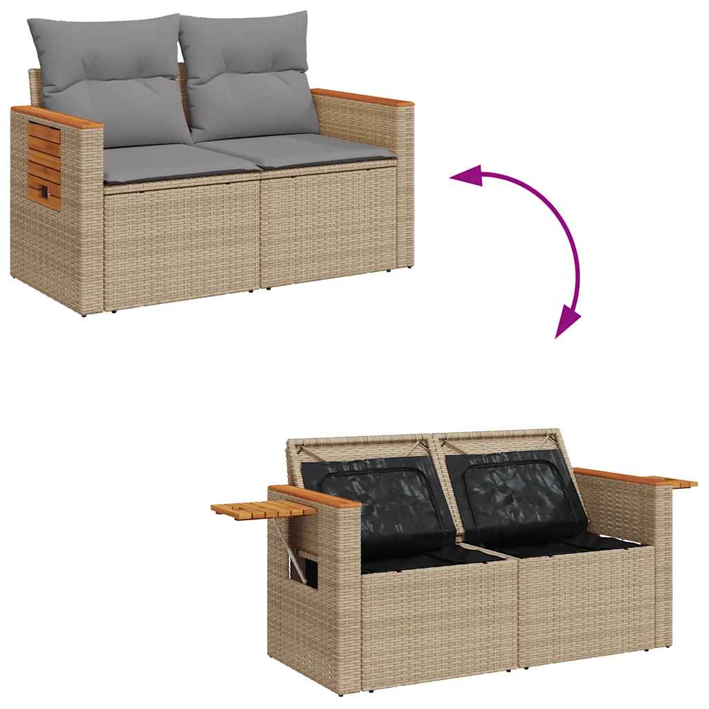 Set Divano da Giardino 5 pz con Cuscini Beige Polyrattan Acacia