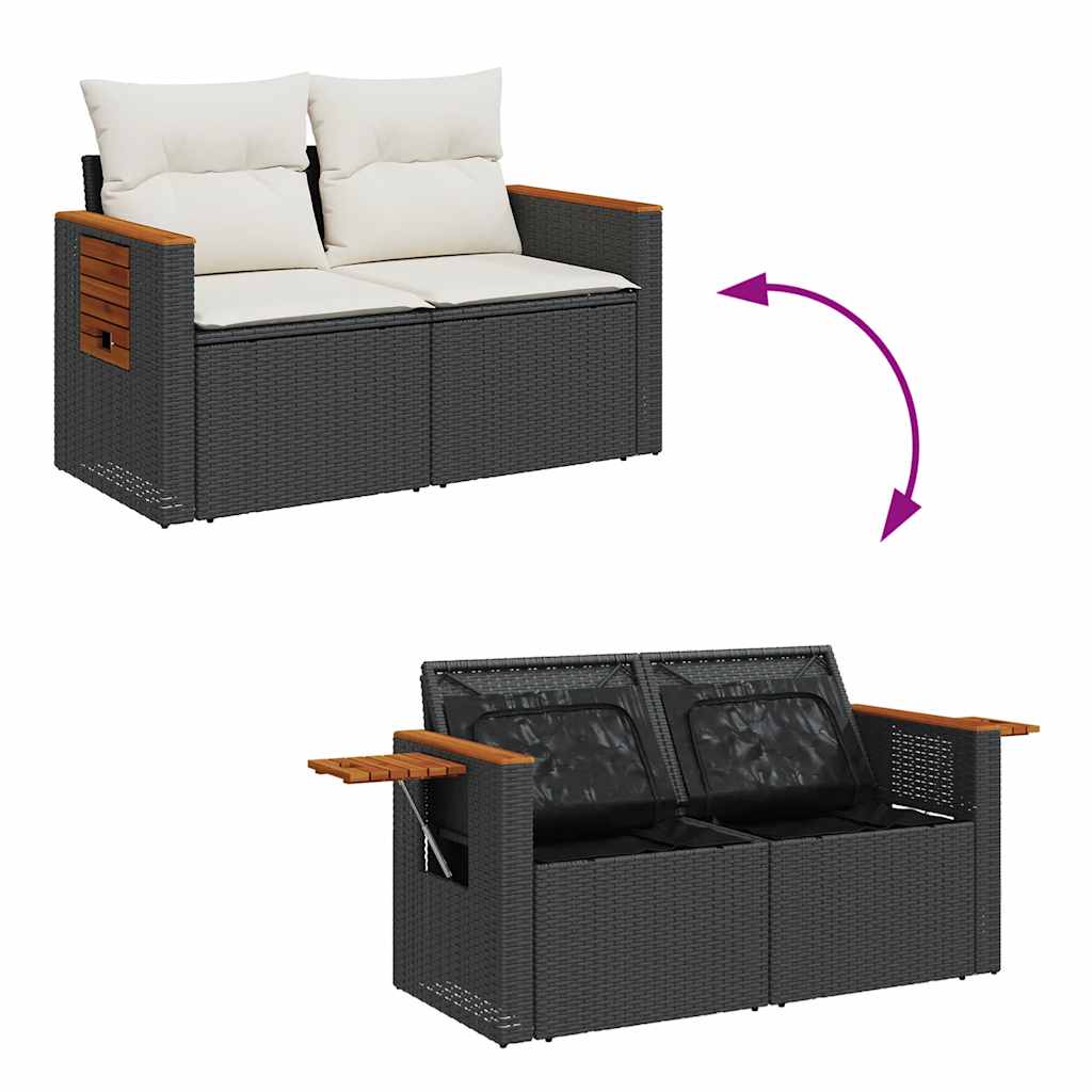 Set Divani da Giardino con Cuscini 7pz Nero Polyrattan Acacia