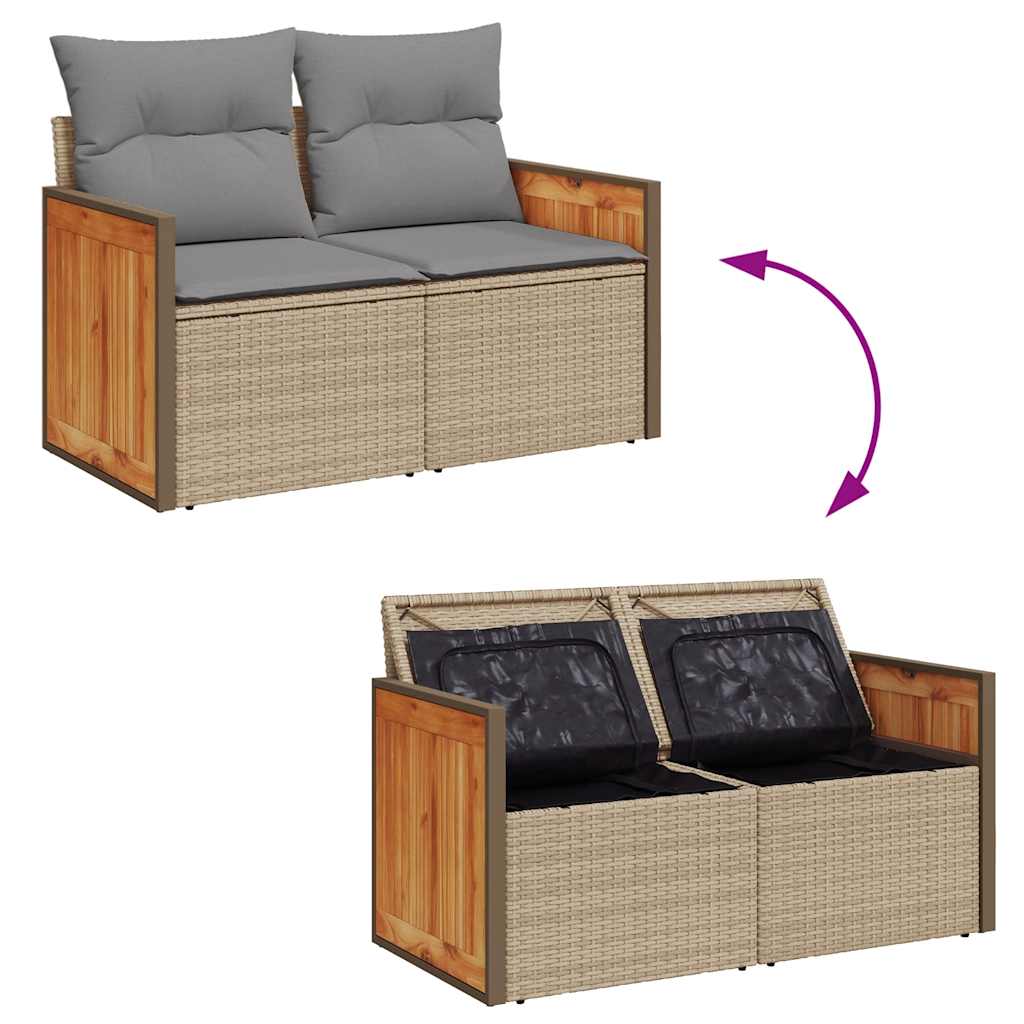 Set Divano da Giardino 6 pz con Cuscini Beige Polyrattan Acacia