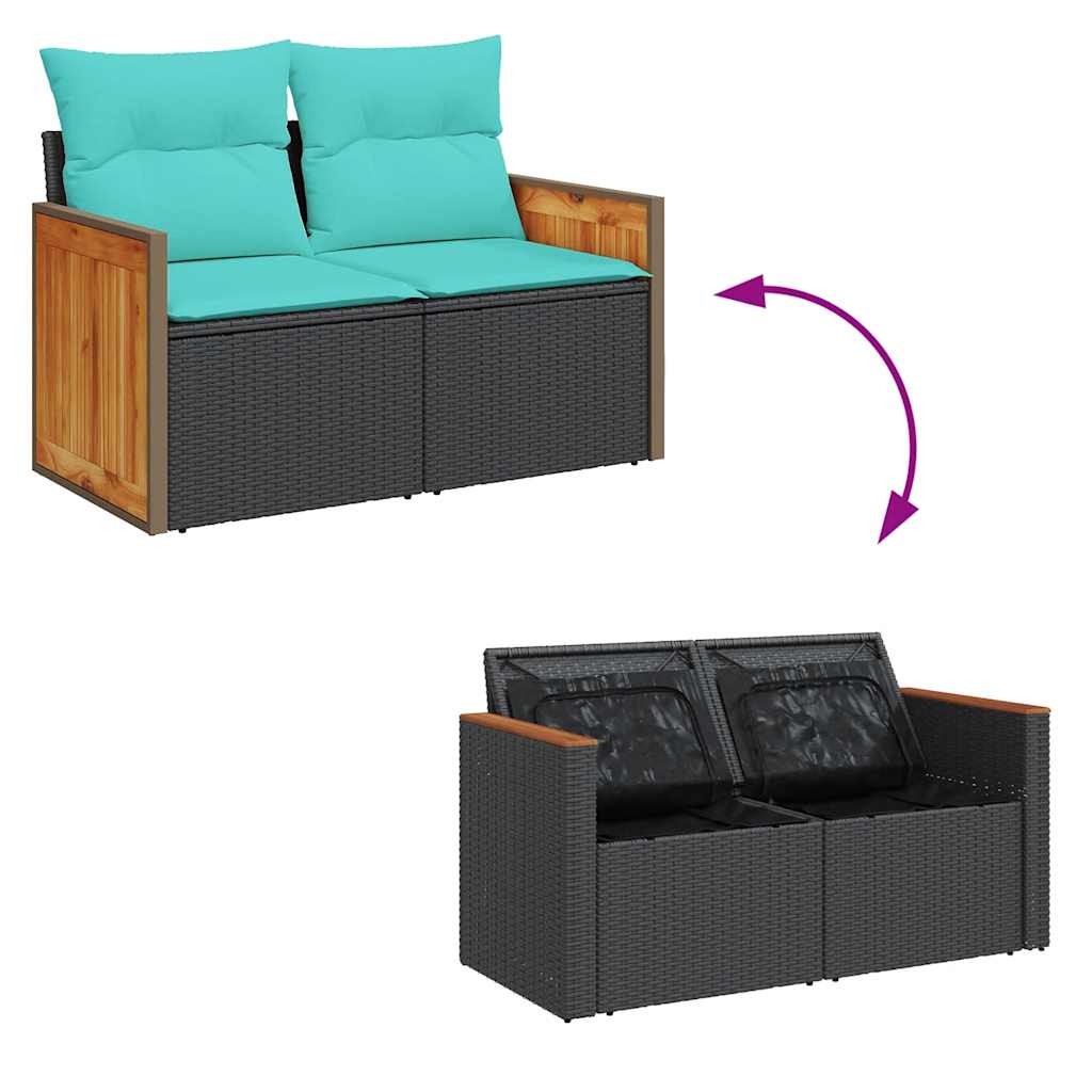 Set Divani da Giardino 11 pz con Cuscini Polyrattan Acacia Nero