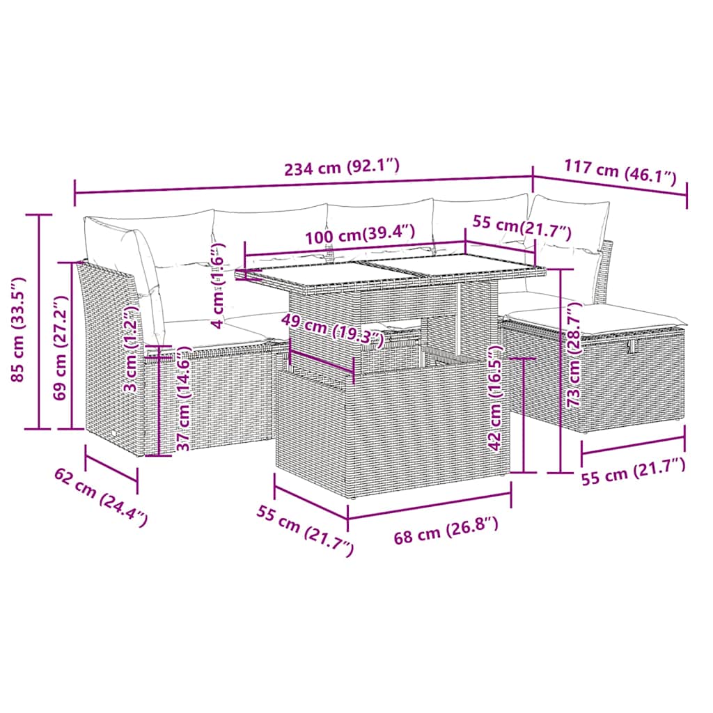 Set Divano da Giardino 6 pz con Cuscini Grigio in Polyrattan | homemem39