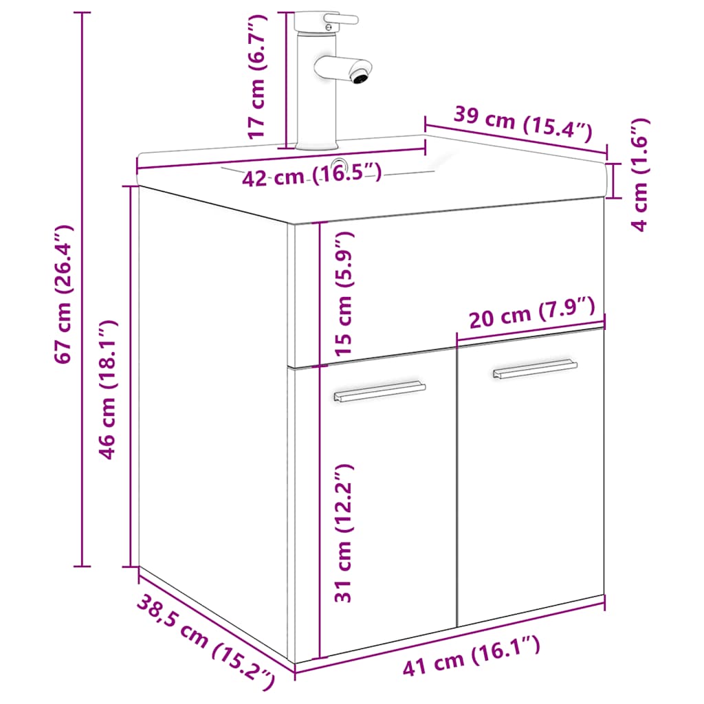 Mobile Bagno con Lavabo Integrato&Rubinetto Rovere Artigianale