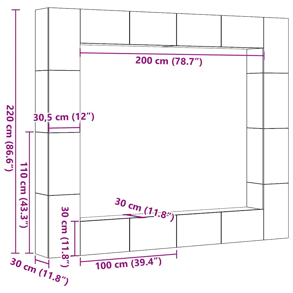Set Mobile TV 8 pz Montato a Parete Rovere in Legno Multistrato | homemem39