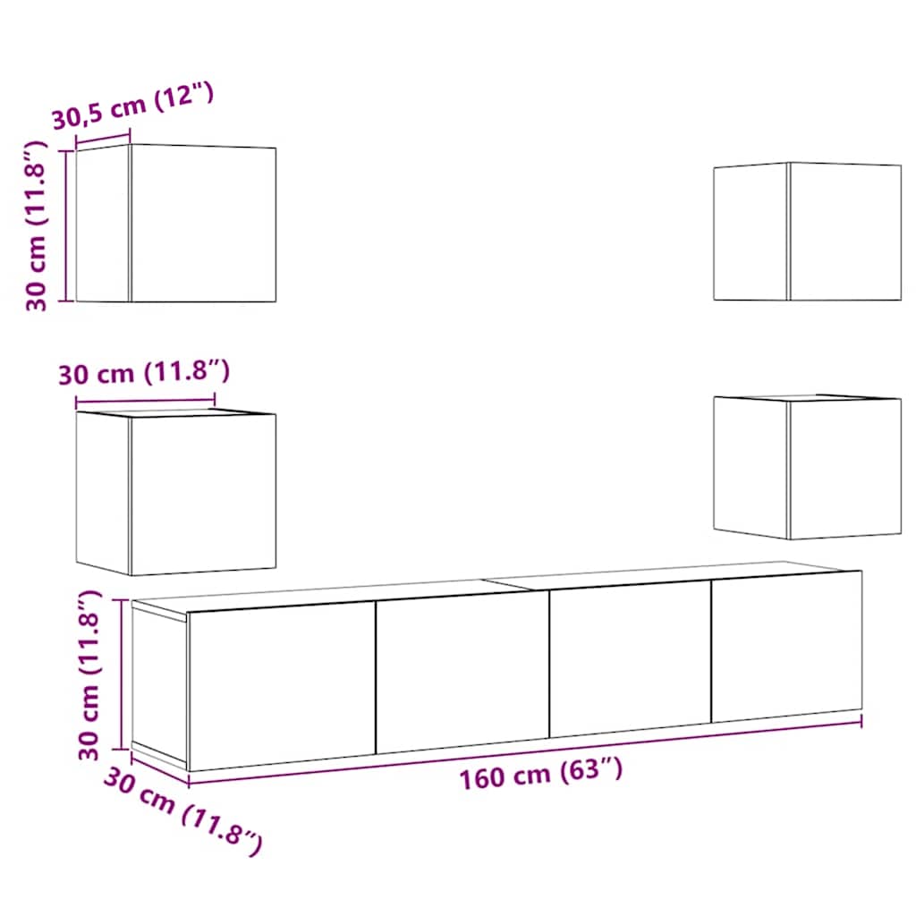 Mobili TV a Parete 6 pz Legno Vecchio Legno Multistrato | homemem39