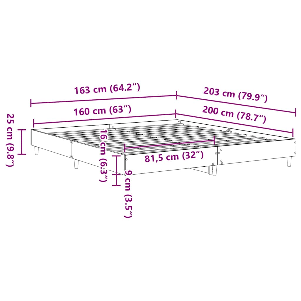 Giroletto senza Materasso Rovere Fumo 160x200 cm in Truciolato