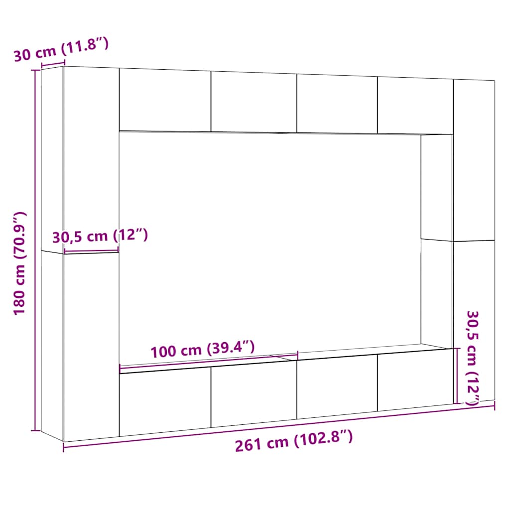 Set Mobile TV 8 pz Montato a Parete Rovere in Legno Multistrato | homemem39