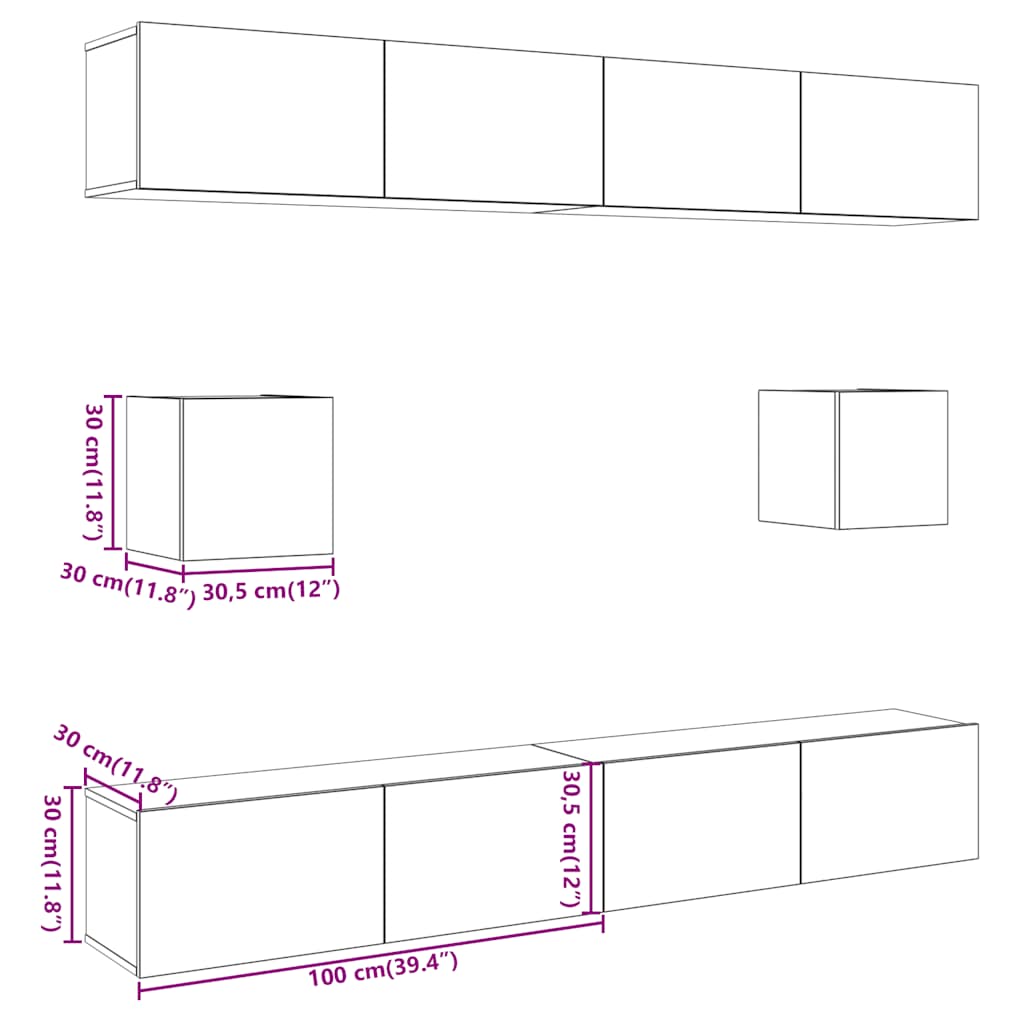 Set Mobile TV 6 pz Montato a Parete Rovere in Legno Multistrato