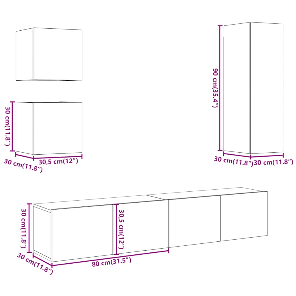 Set Mobile TV 5 pz Montato a Parete Legno Antico in Truciolato | homemem39