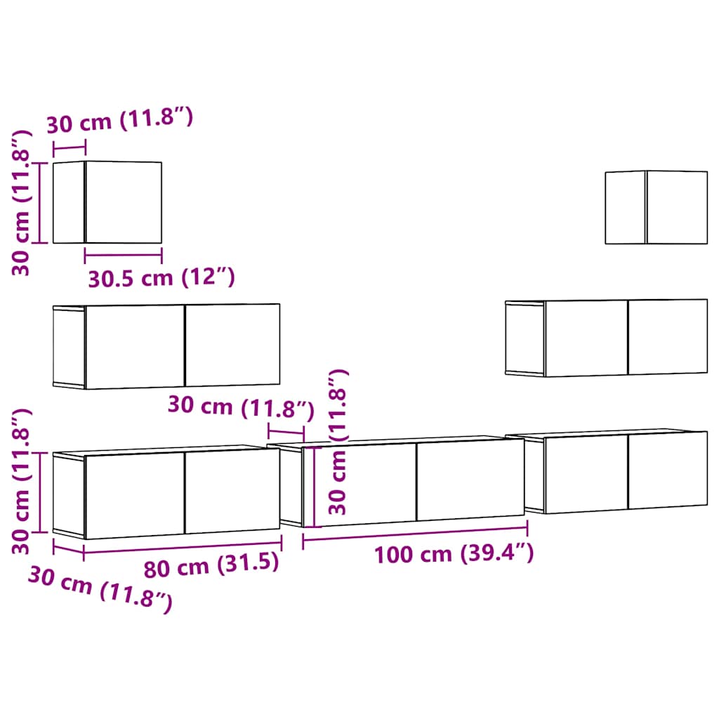 Set Mobile TV 7 pz Montato a Parete Legno Antico in Truciolato | homemem39