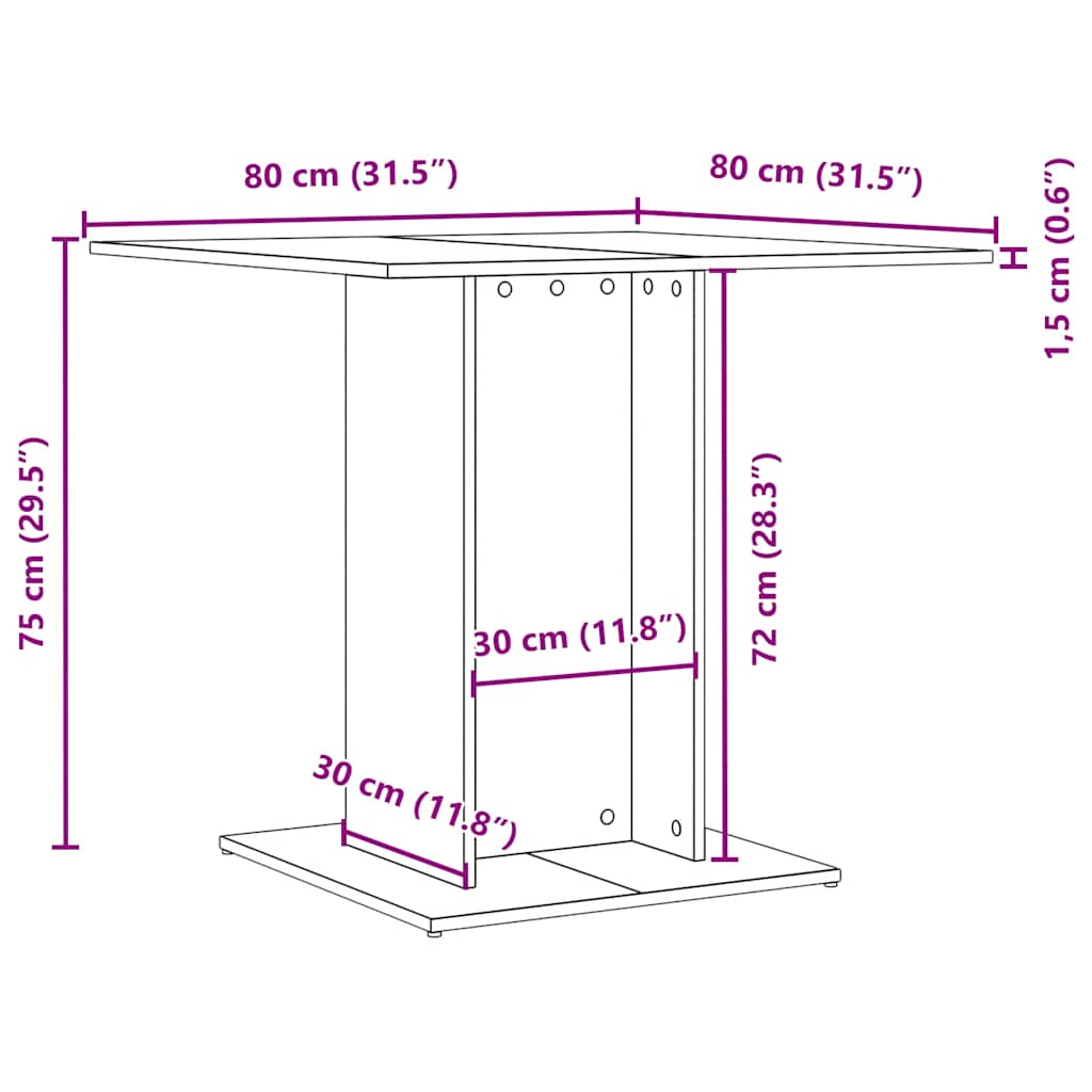 Tavolo da Pranzo Rovere Nero 80x80x75 cm Legno Multistrato
