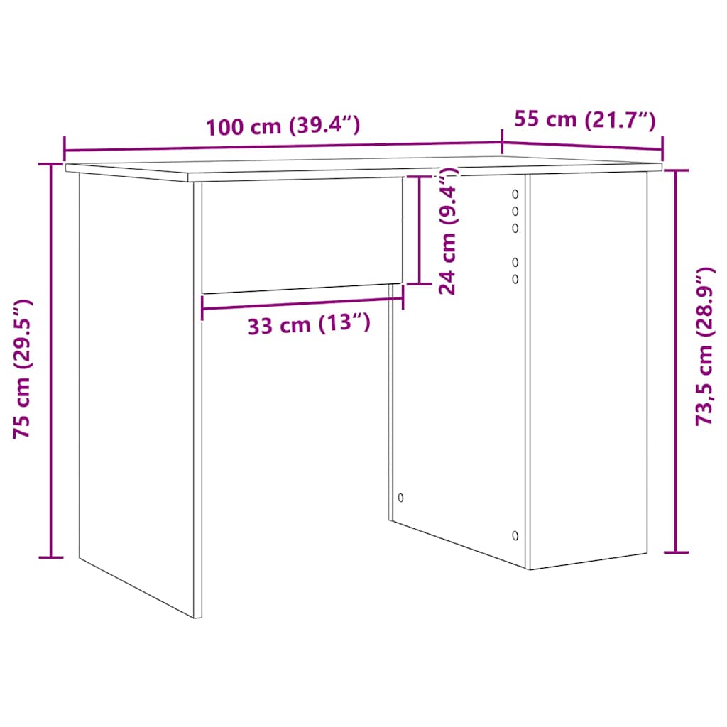 Scrivania Rovere Nero 100x55x75 cm in Legno Multistrato - homemem39