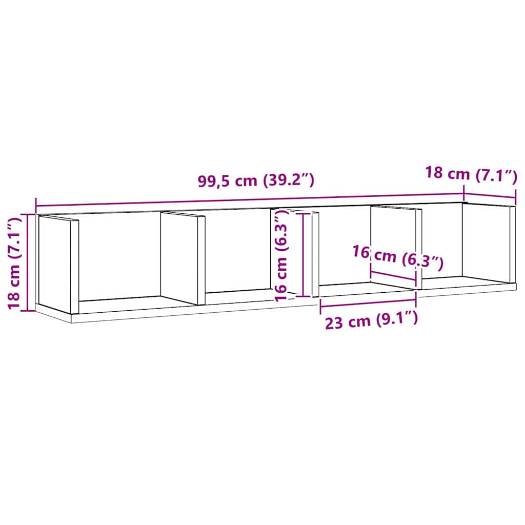 Scaffale da parete con lo scaffale Rovere Nero 100 x 18 x 18 cm