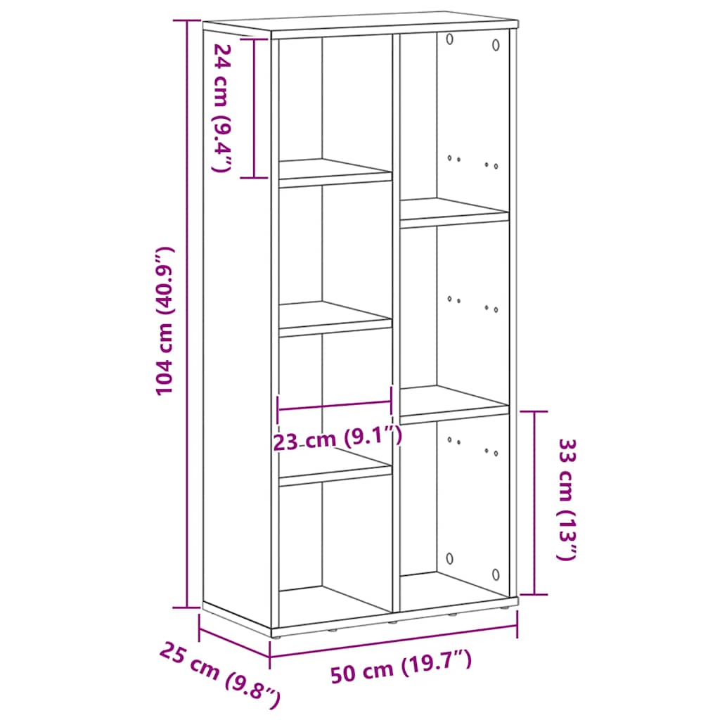 Libreria Rovere Nero 50x25x104 cm in Legno Multistrato