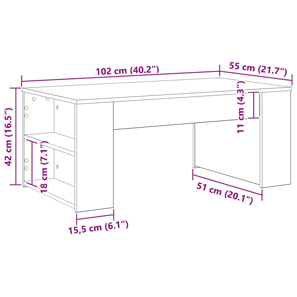 Tavolino da salotto Rovere Nero 102 x 55 x 42 cm