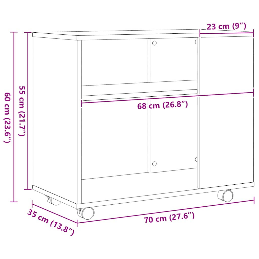 Tavolino laterale in rovere nero 70x35x60,5 cm
