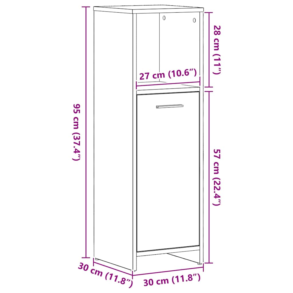 Mobiletto da bagno Rovere Nero 30x30x95 cm in Legno Multistrato | homemem39