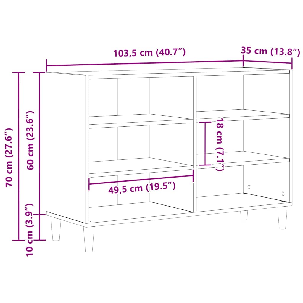 Credenza Rovere Nero 103,5 x 35 x 70 cm Legno multistrato