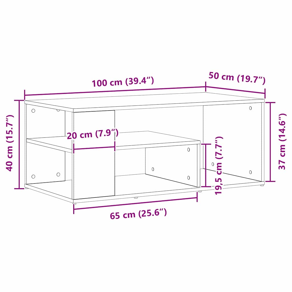 Tavolino da salotto Rovere Nero 100 x 50 x 40 cm | homemem39