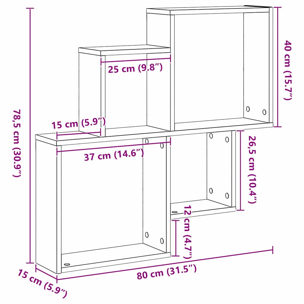 Scaffale da parete Rovere Nero 80 x 15 x 78,5 cm | homemem39