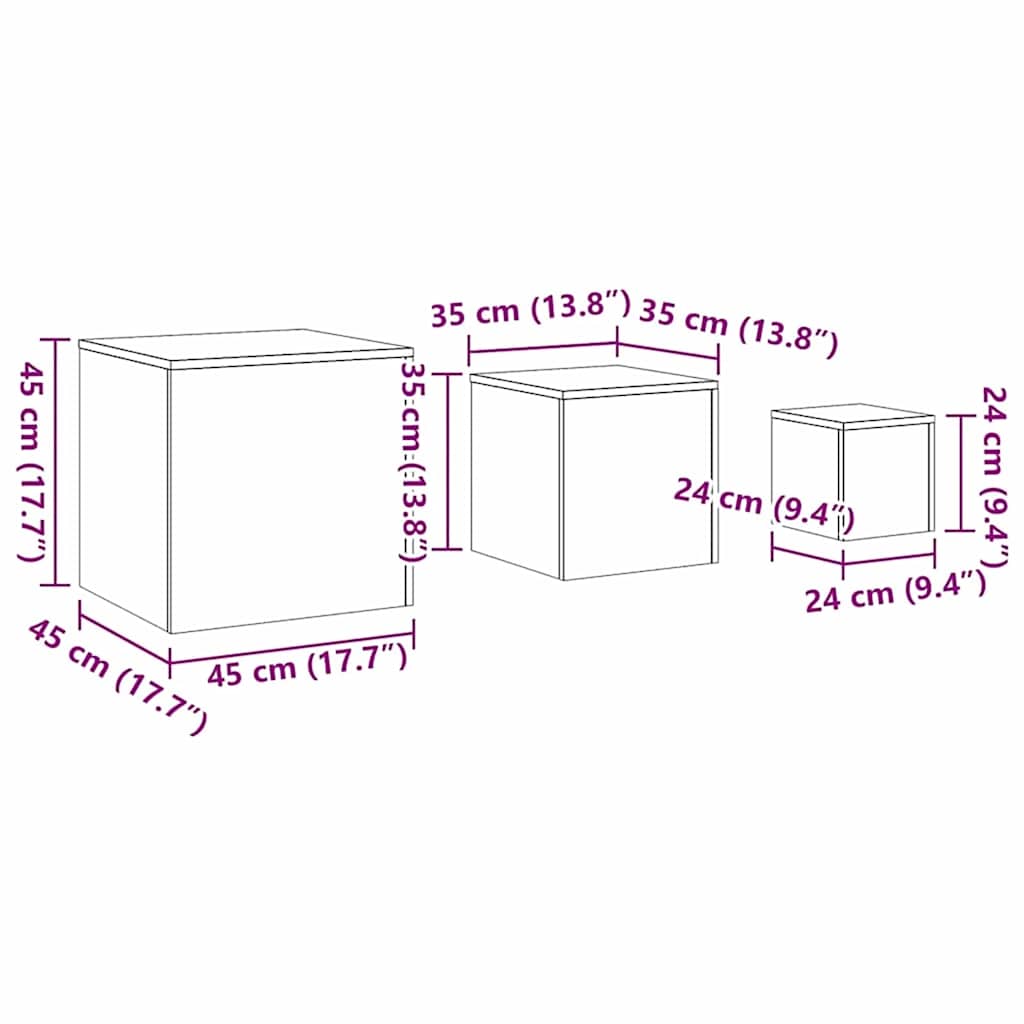Tavolo Nesting 3 pcs Rovere Nero Legno multistrato | homemem39