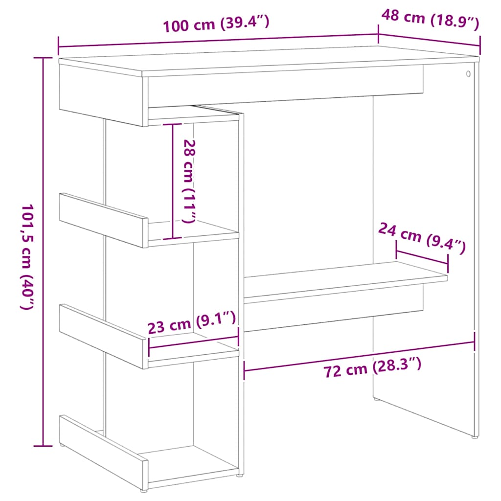 Tavolo da bar Rovere Nero 100 x 48 x 101,5 cm Legno multistrato