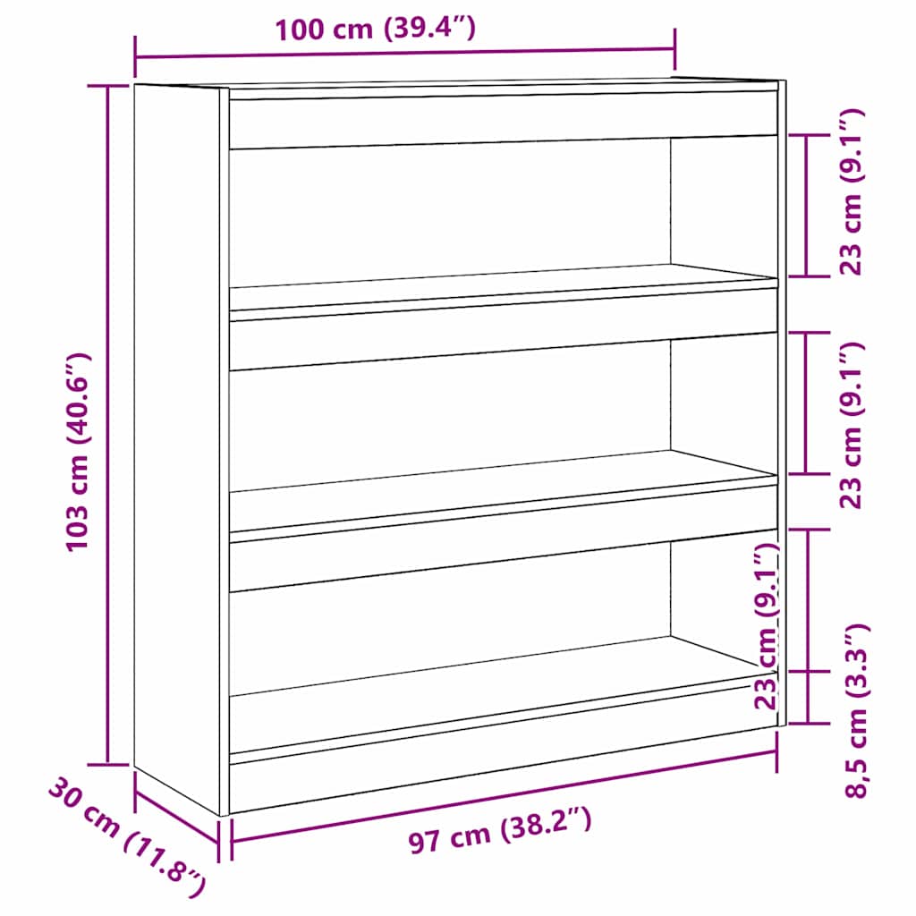 Armadio per Libri 3 livelli 100 x 30 x 103 cm | homemem39