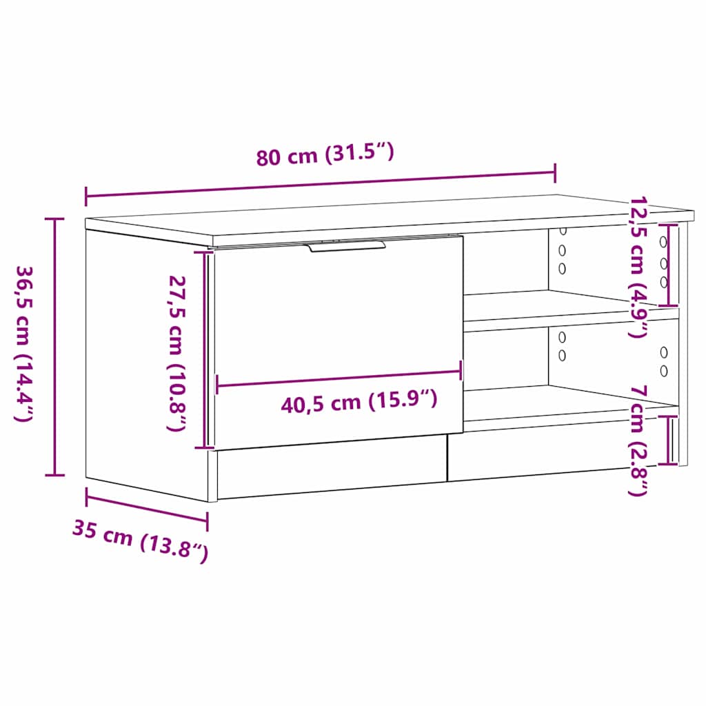 Mobile TV Rovere Nero 80 x 35 x 36,5 cm Legno multistrato