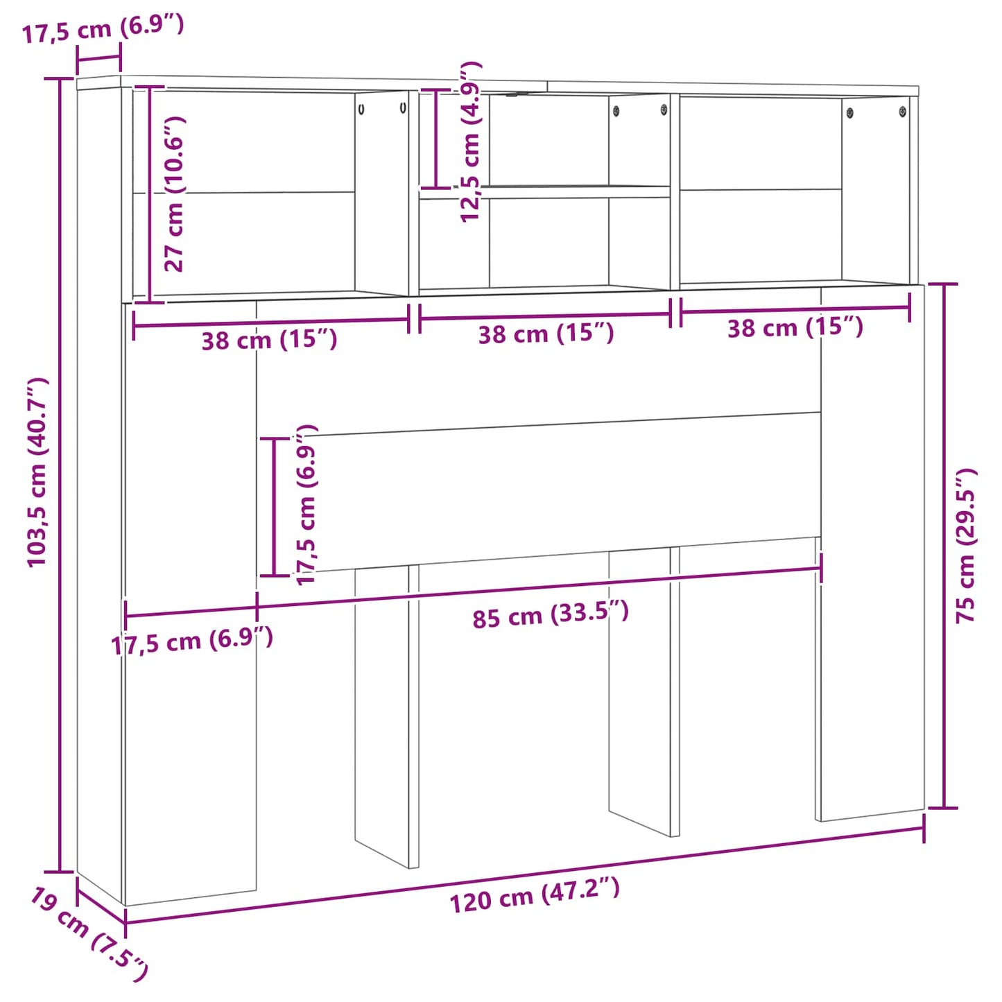 Testata del letto con testiera Rovere Nero 120 x 19 x 103,5 cm | homemem39
