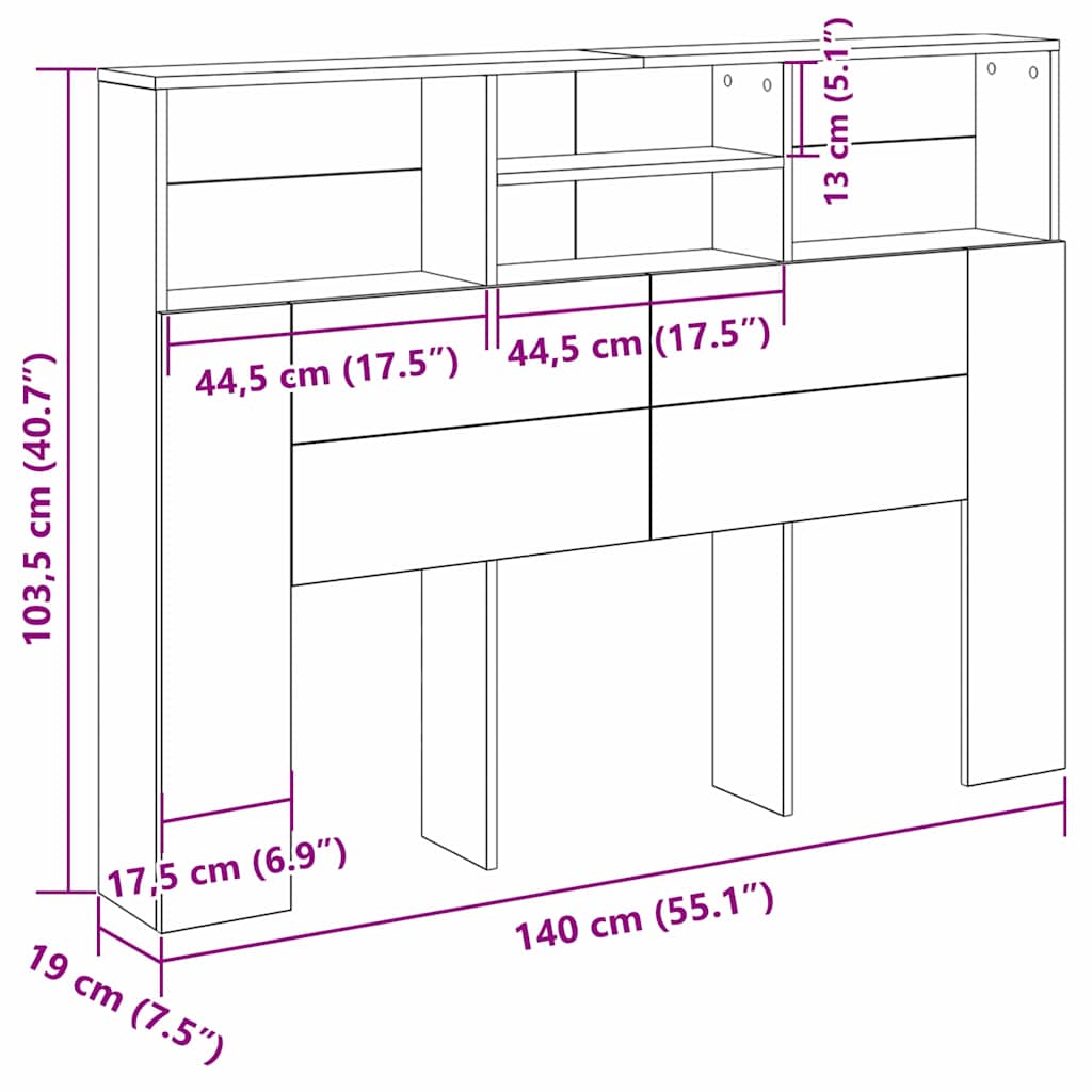 Testata del letto con testiera Rovere Nero 140 x 19 x 103,5 cm