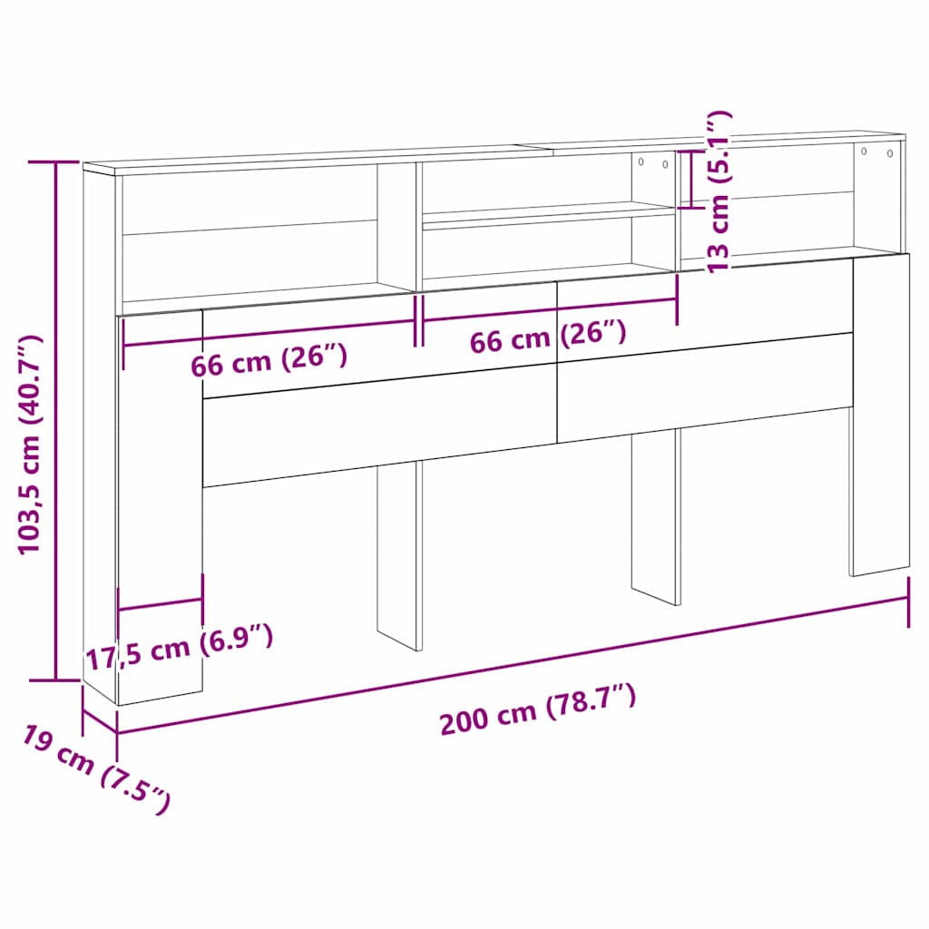 Testata del letto con testiera Rovere Nero 200 x 19 x 103,5 cm