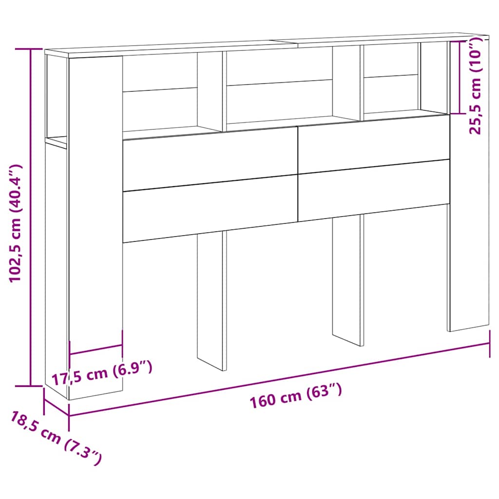 Testata del letto Rovere Nero 120 x 18.5 x 102.5 cm