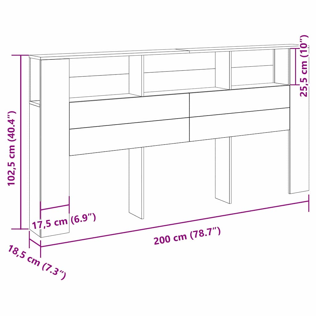Testata del letto Rovere Nero 200 x 18,5 x 102,5 cm