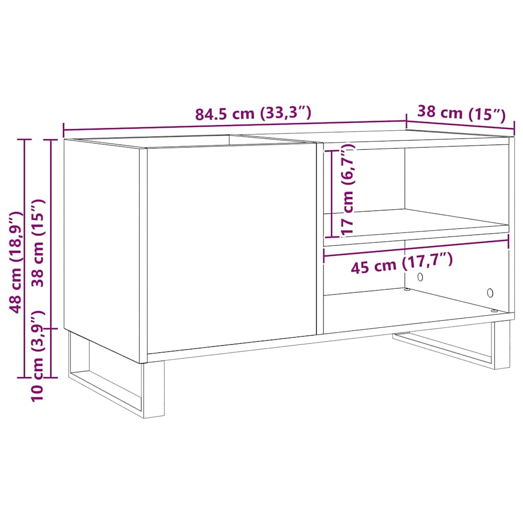 Mobile porta vinili con lo scaffale Rovere Nero 85 x 38 x 48 cm | homemem39