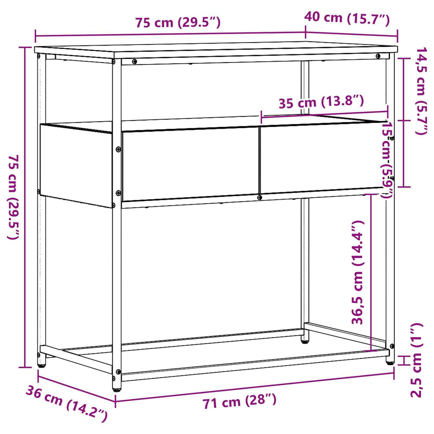 Tavolo consolle Rovere Nero 75 x 40 x 75 cm Legno multistrato